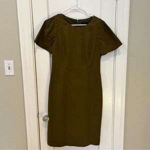 J. Crew Army Green Gathered Sleeve Sheath Dress in BiStretch Cotton - Size 6